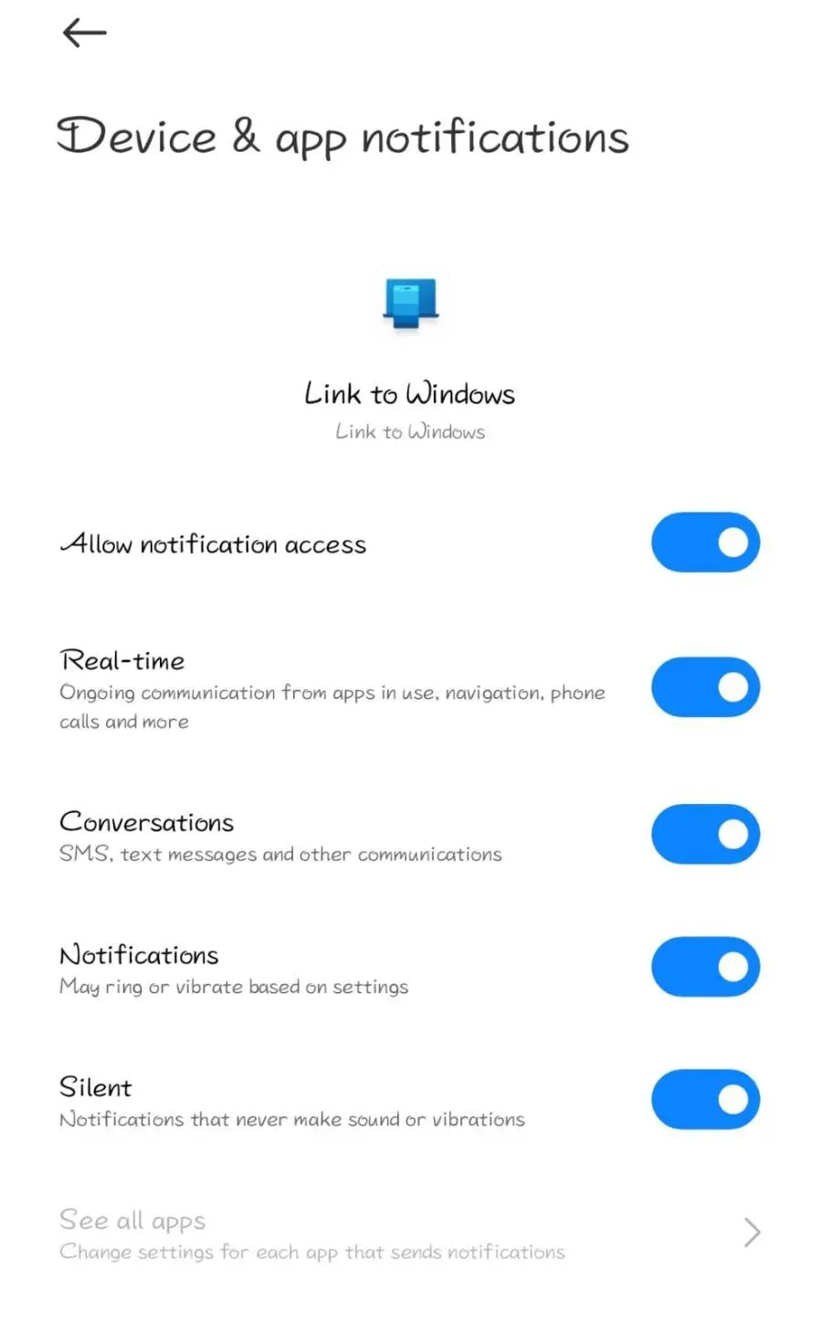 Step 4 of aka.ms/LinkPC: Grant all requested permissions on your phone.